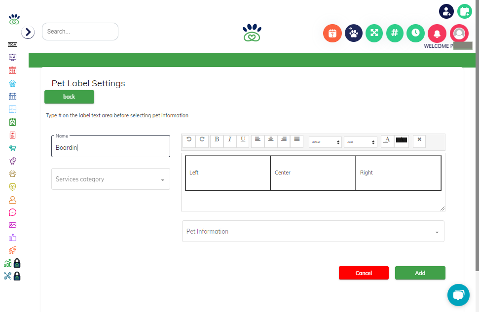 Type the name of the Pet Label