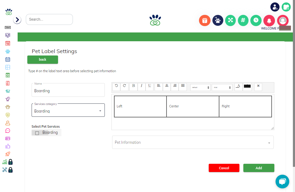 Click on Services category. Select the relevant service category and pet services.