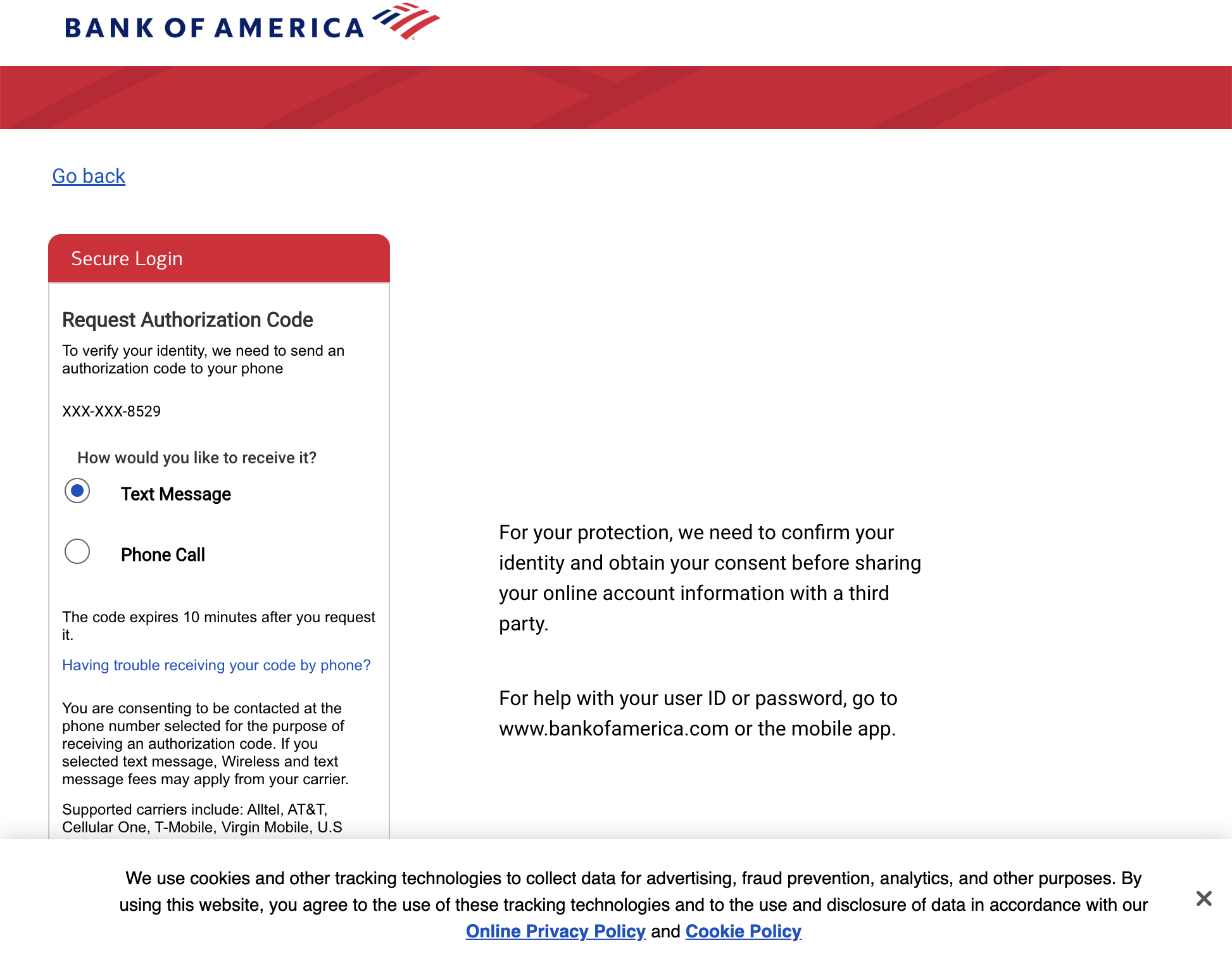 You will receive a secured text/phone call to confirm you own the bank account.