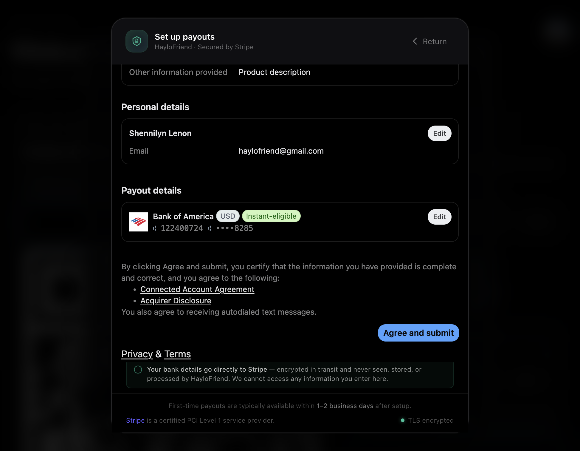 Click on By clicking Agree and submit, you certify that the information you have provided is complete and correct, and you agree to the following:…