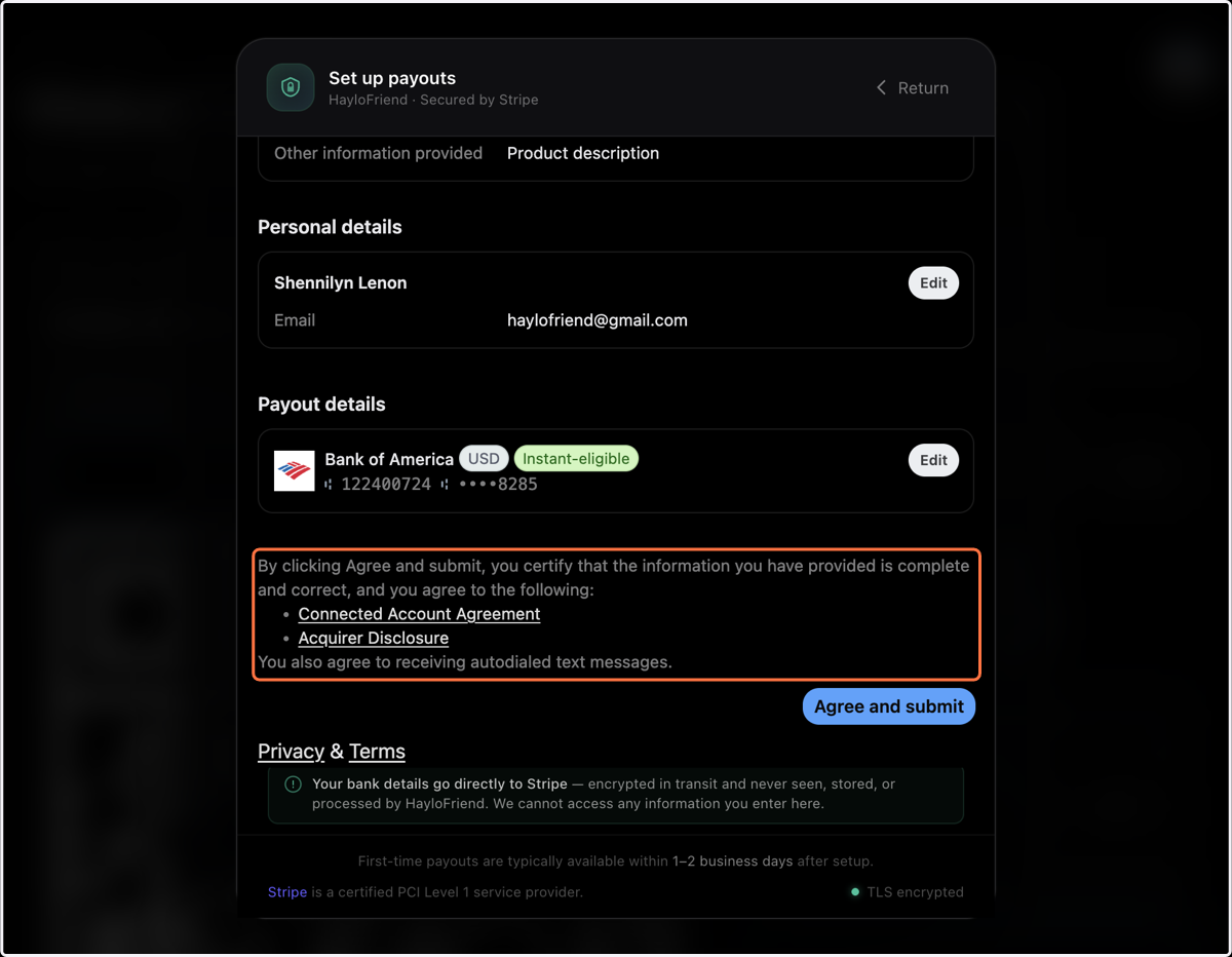Click on By clicking Agree and submit, you certify that the information you have provided is complete and correct, and you agree to the following:…