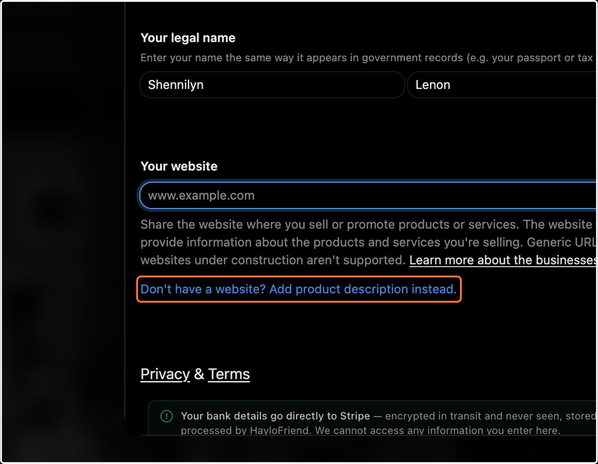 Click on Don’t have a website? Add product description instead.