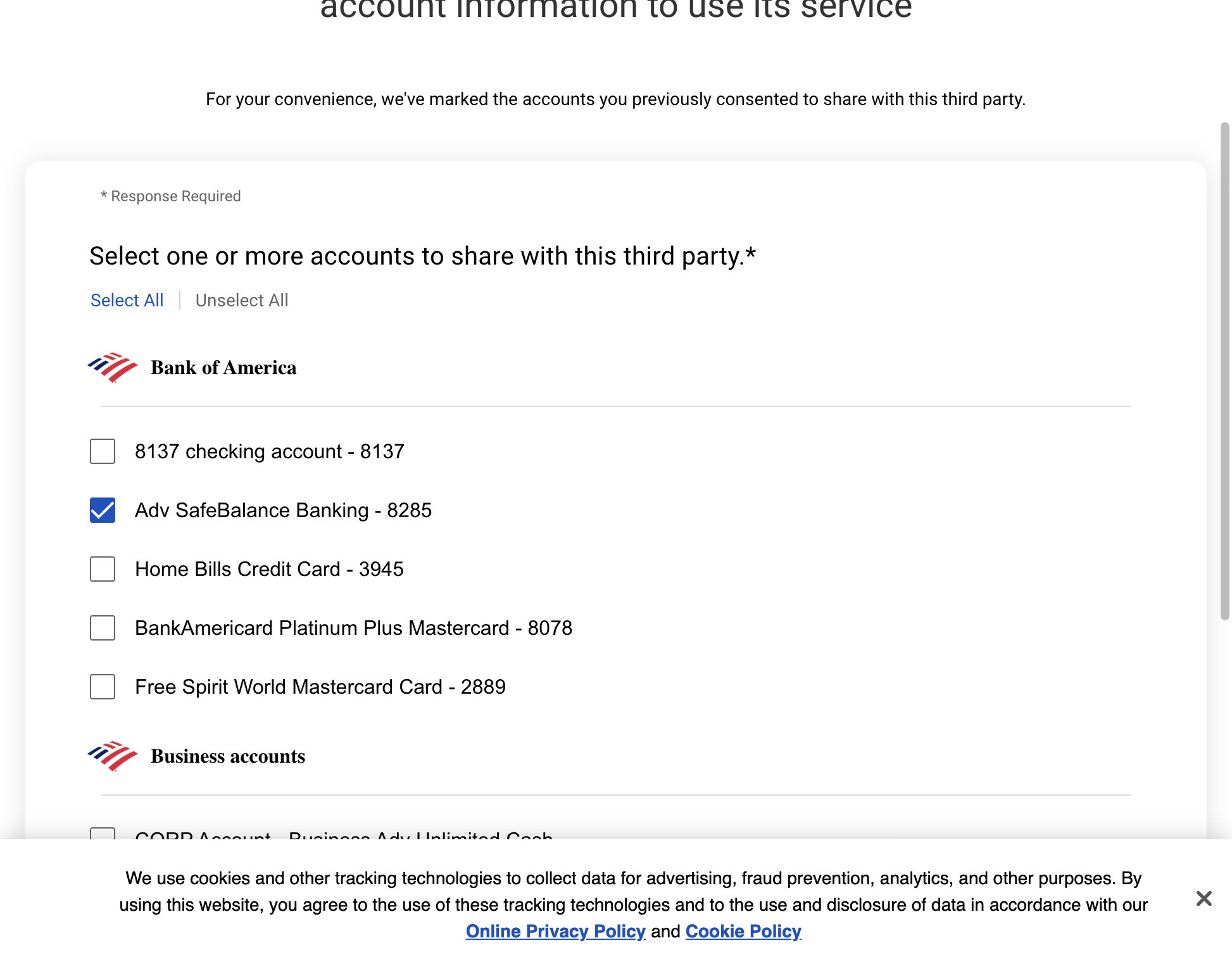 Select one or more accounts to share