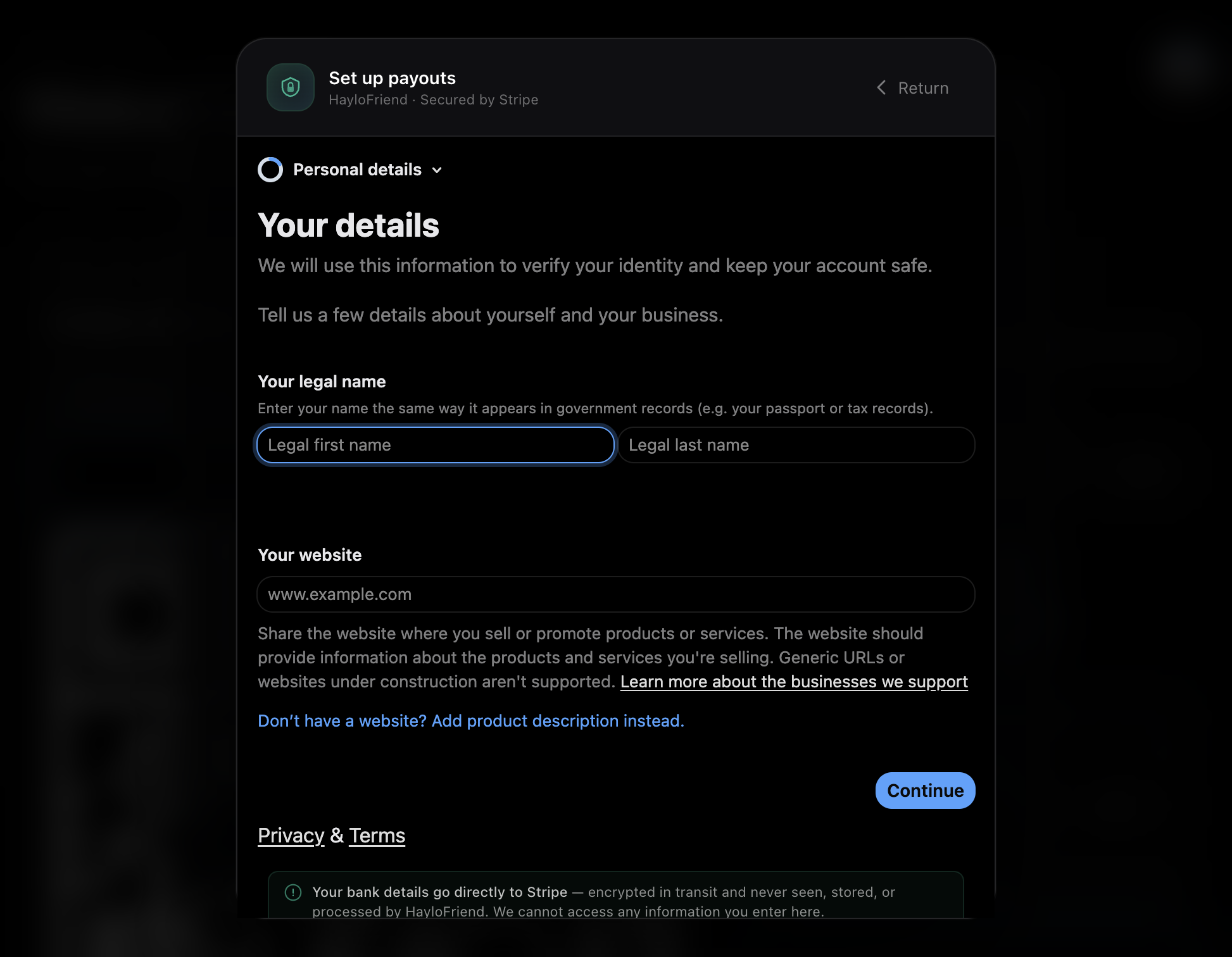Click on Your legal first name and last name.