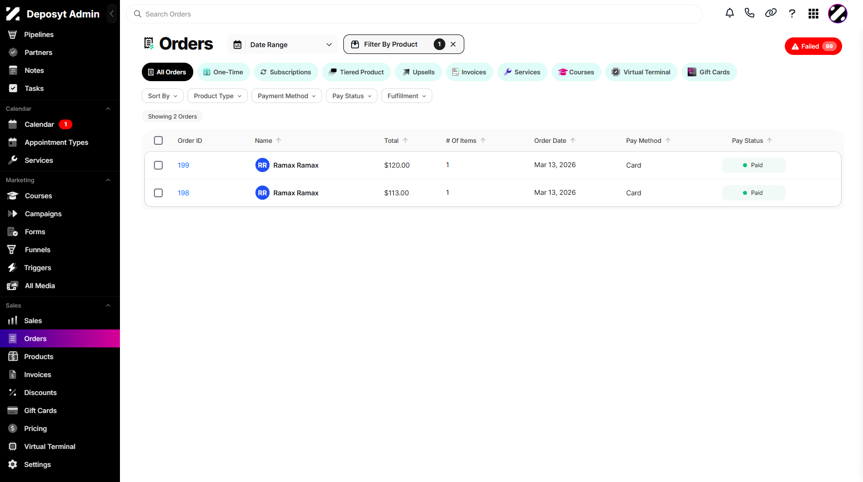 Step 6: You can now view the filtered orders.