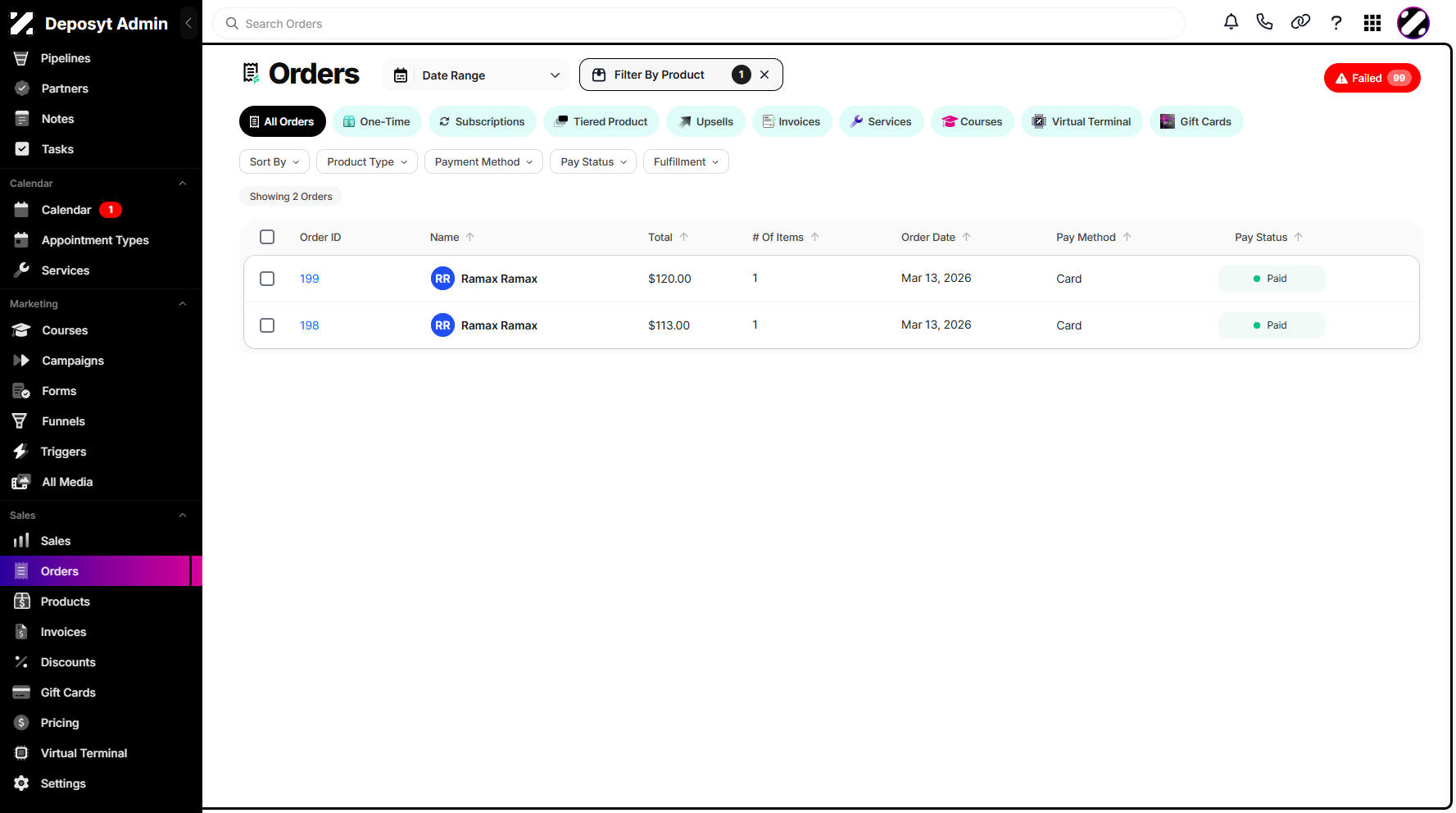 Step 6: You can now view the filtered orders.