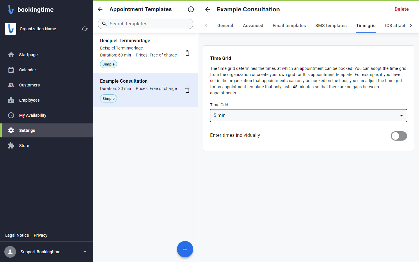 Click on Appointment template details
