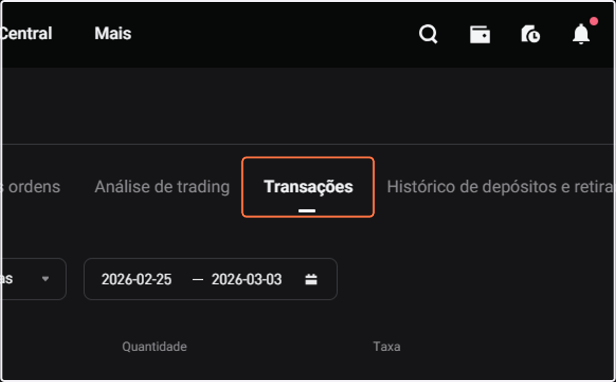 Clique em transações novamente