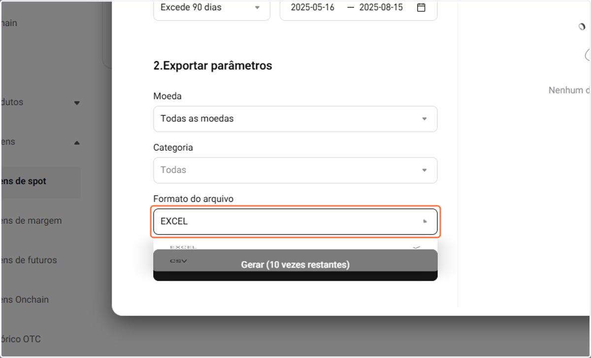 Selecione Todas em categoria e moedas