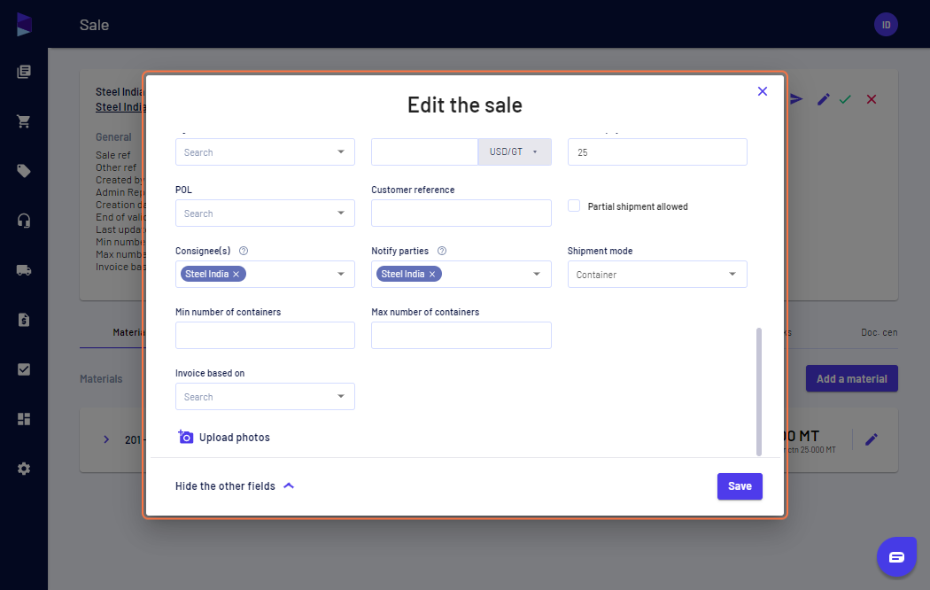 Select the consignee and click on save