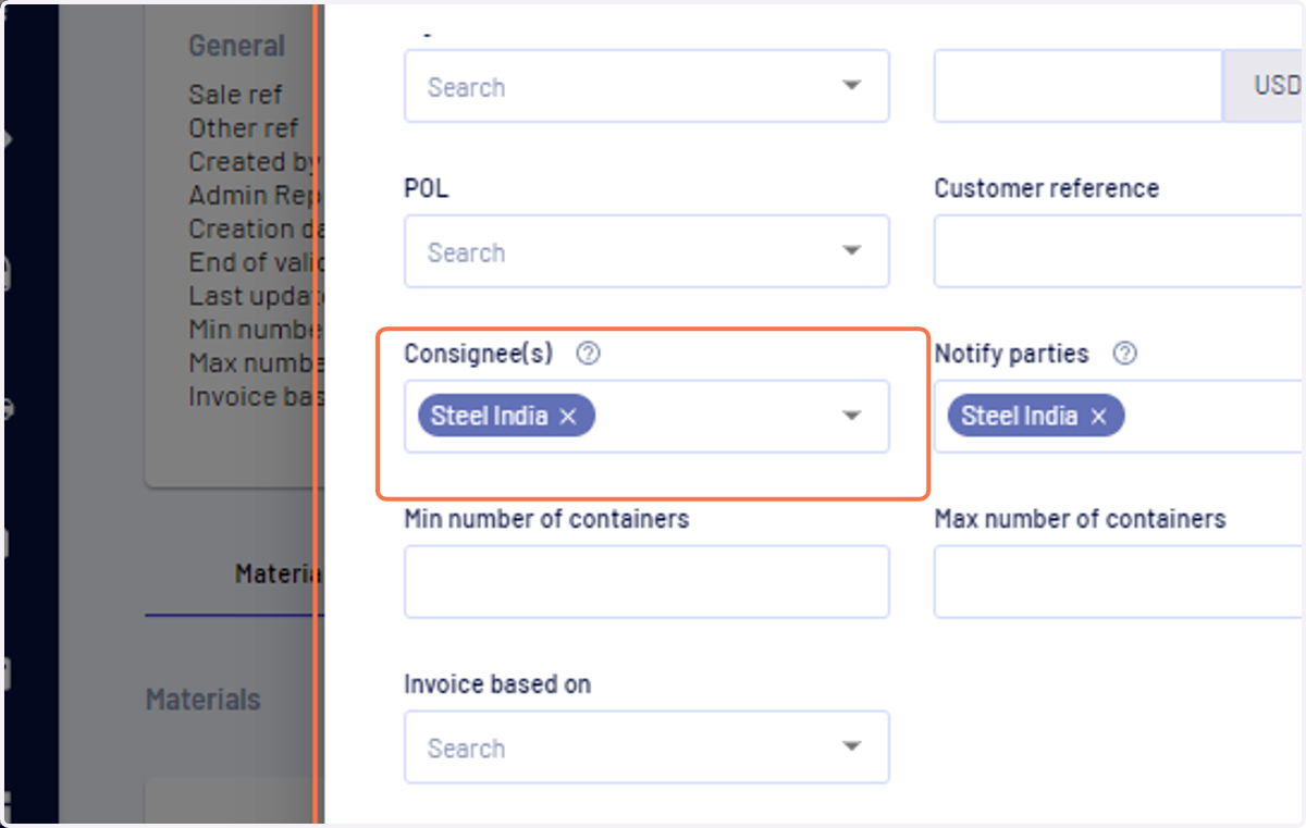 Select the consignee and click on save