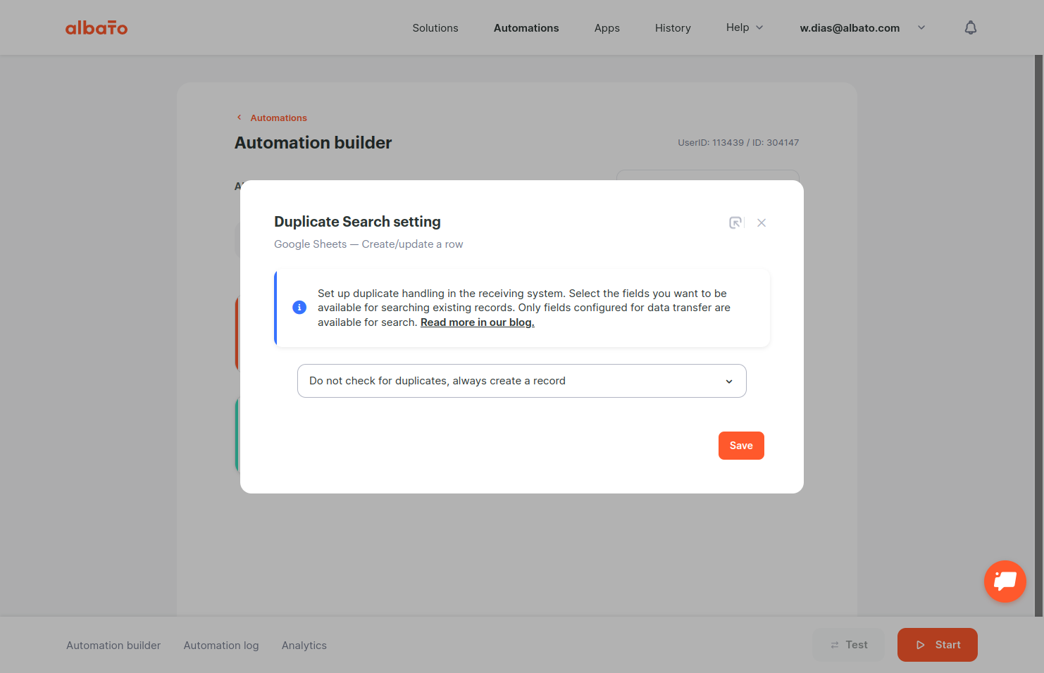 Click on Do not check for duplicates, always create a record