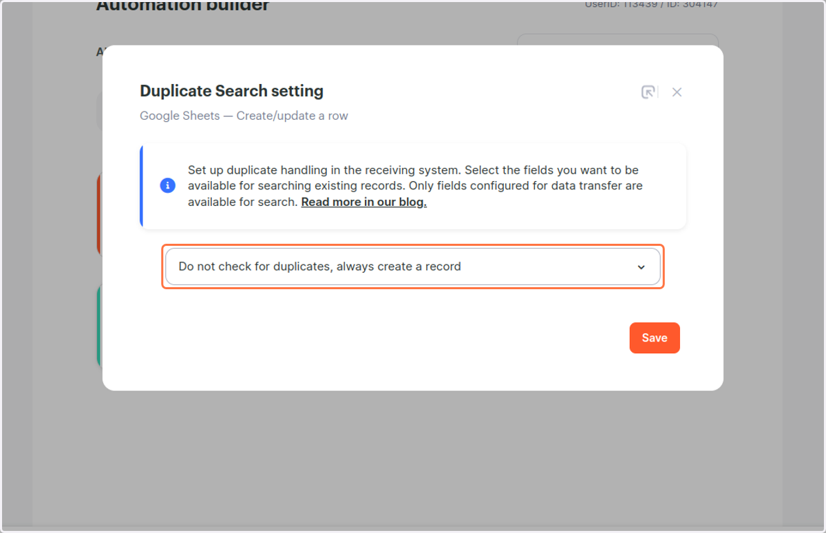 Click on Do not check for duplicates, always create a record