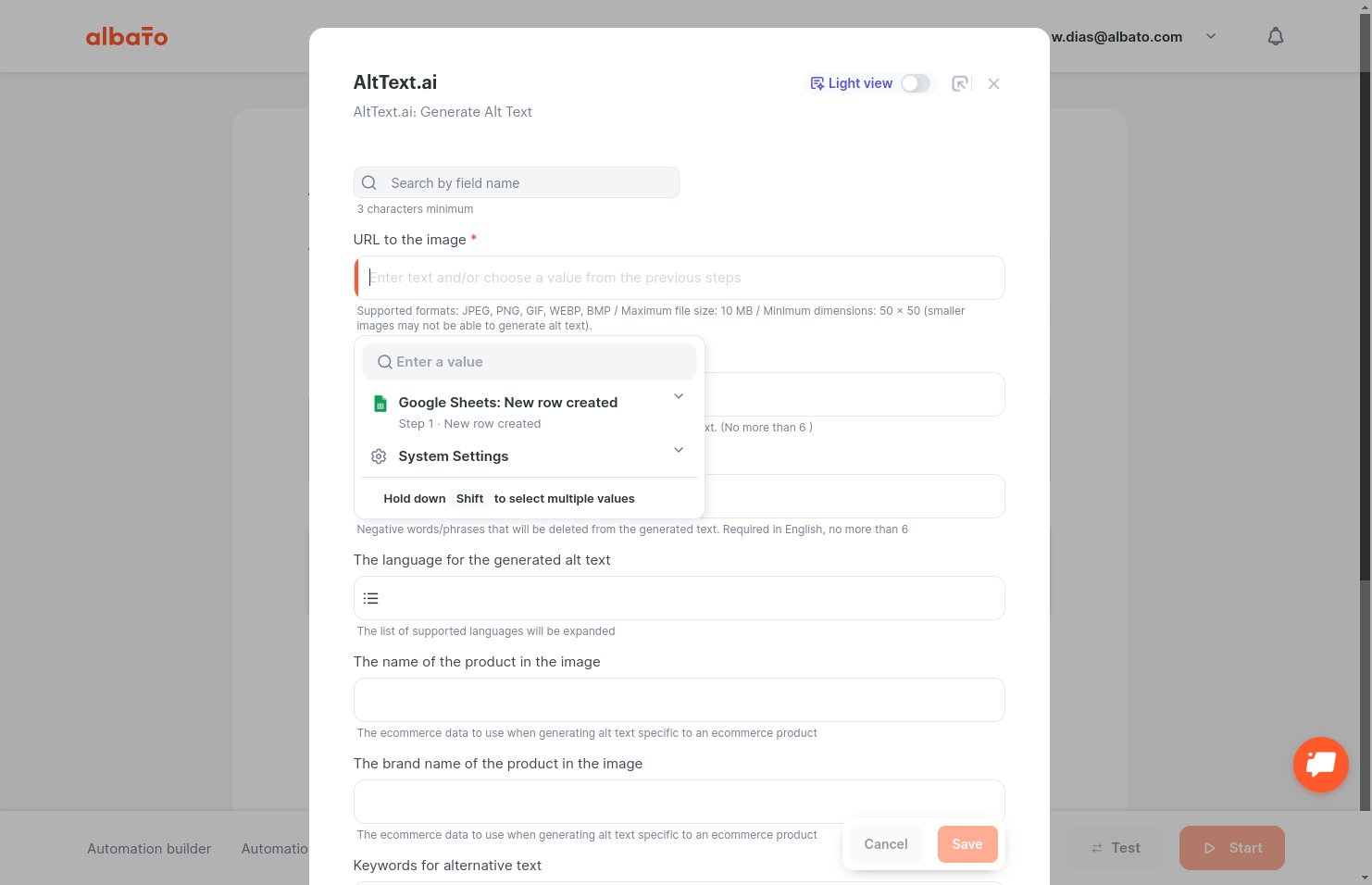 Click on Enter text and/or choose a value from the previous steps…