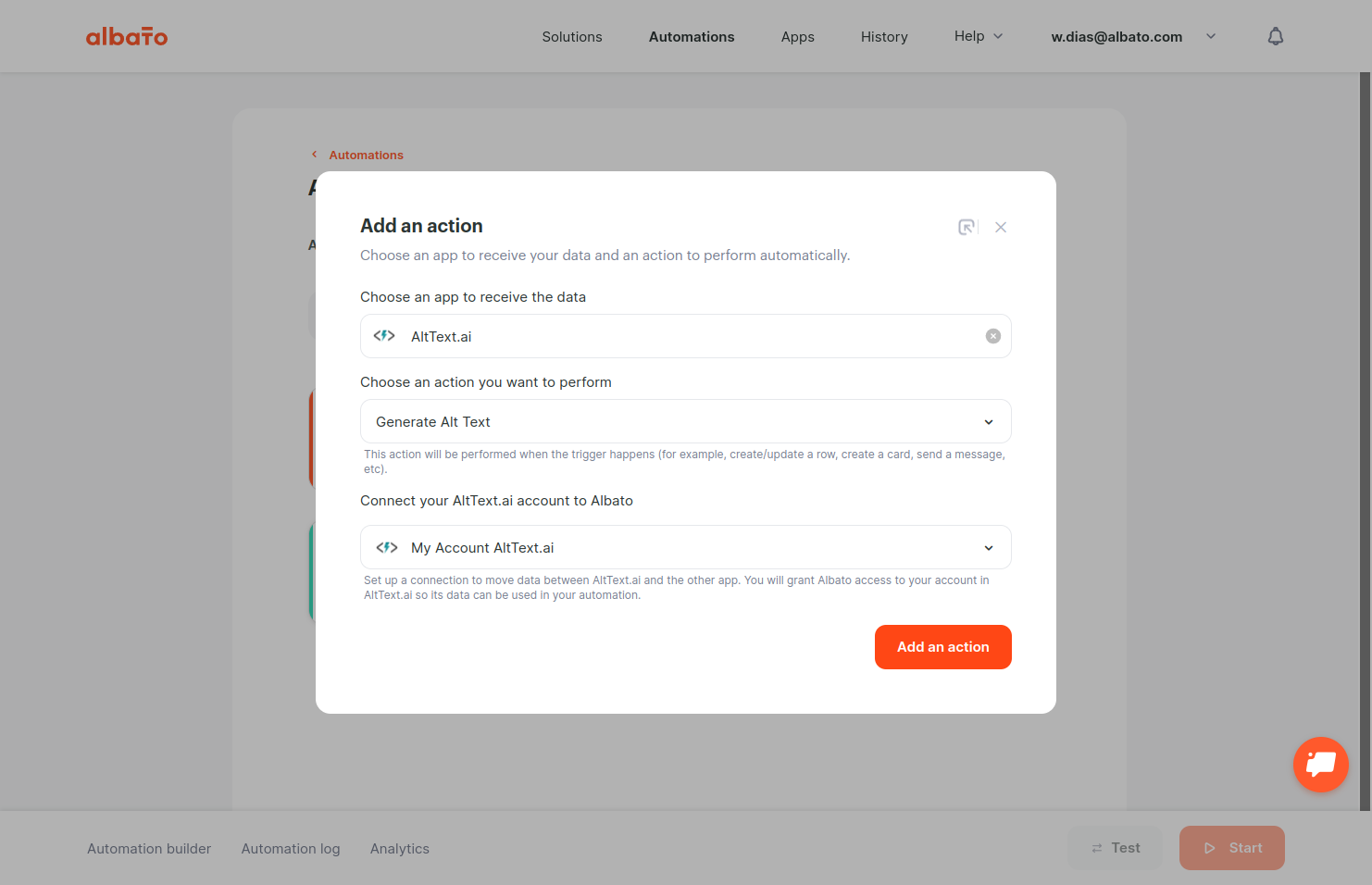 Click on Add an action