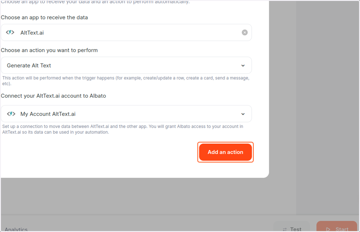 Click on Add an action