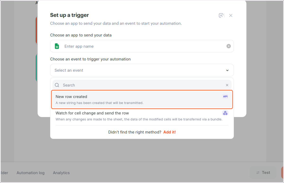 Click on New row created…