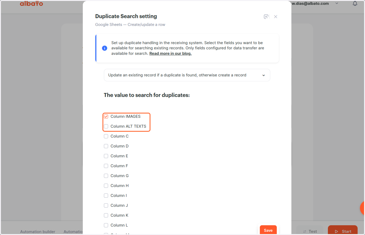 Check Column IMAGES and Column ALT TEXTS