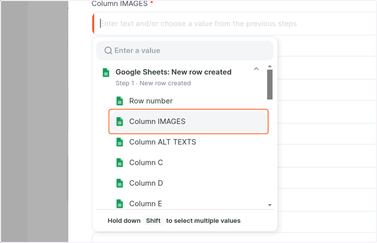 Click on Column IMAGES