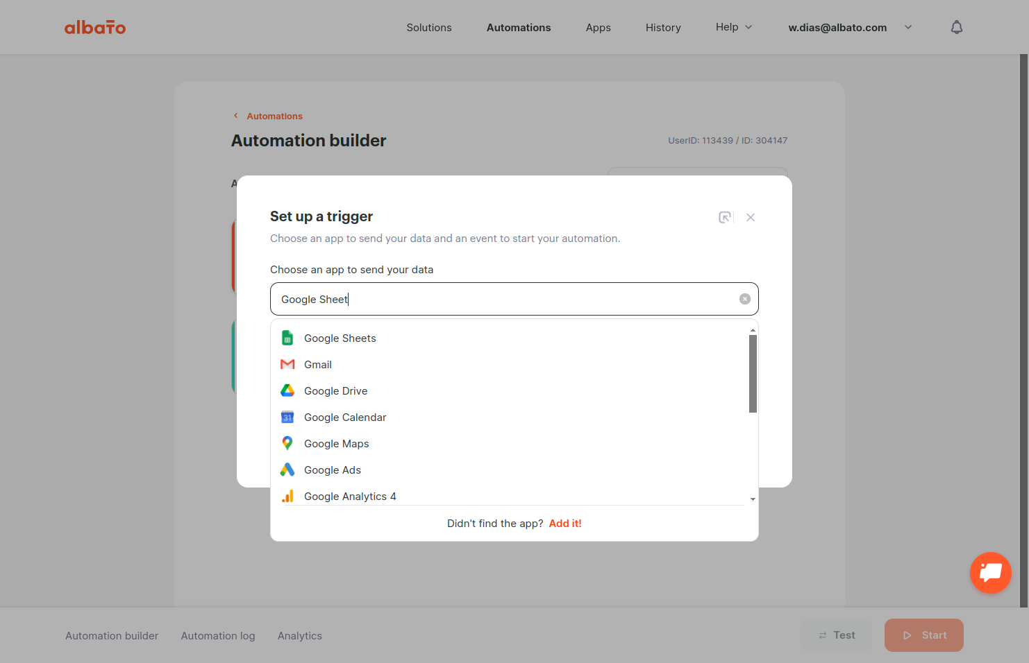 Type "Google Sheet"