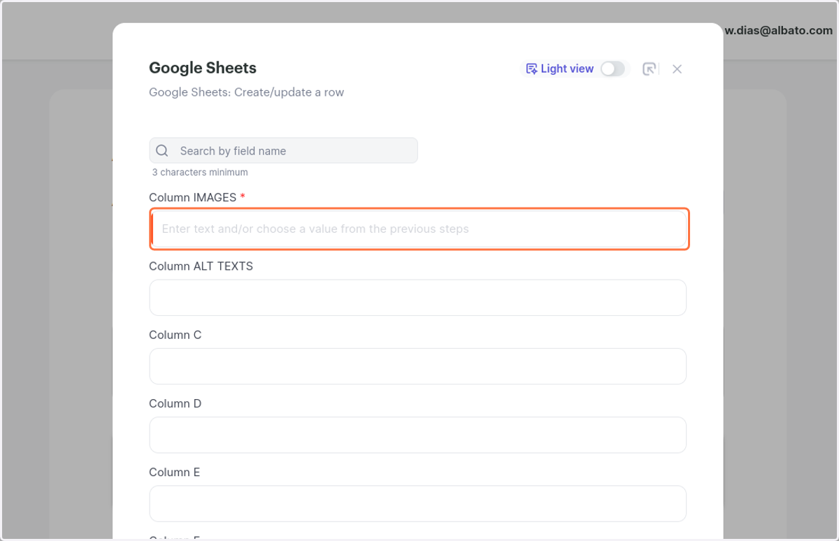 Click on Enter text and/or choose a value from the previous steps…