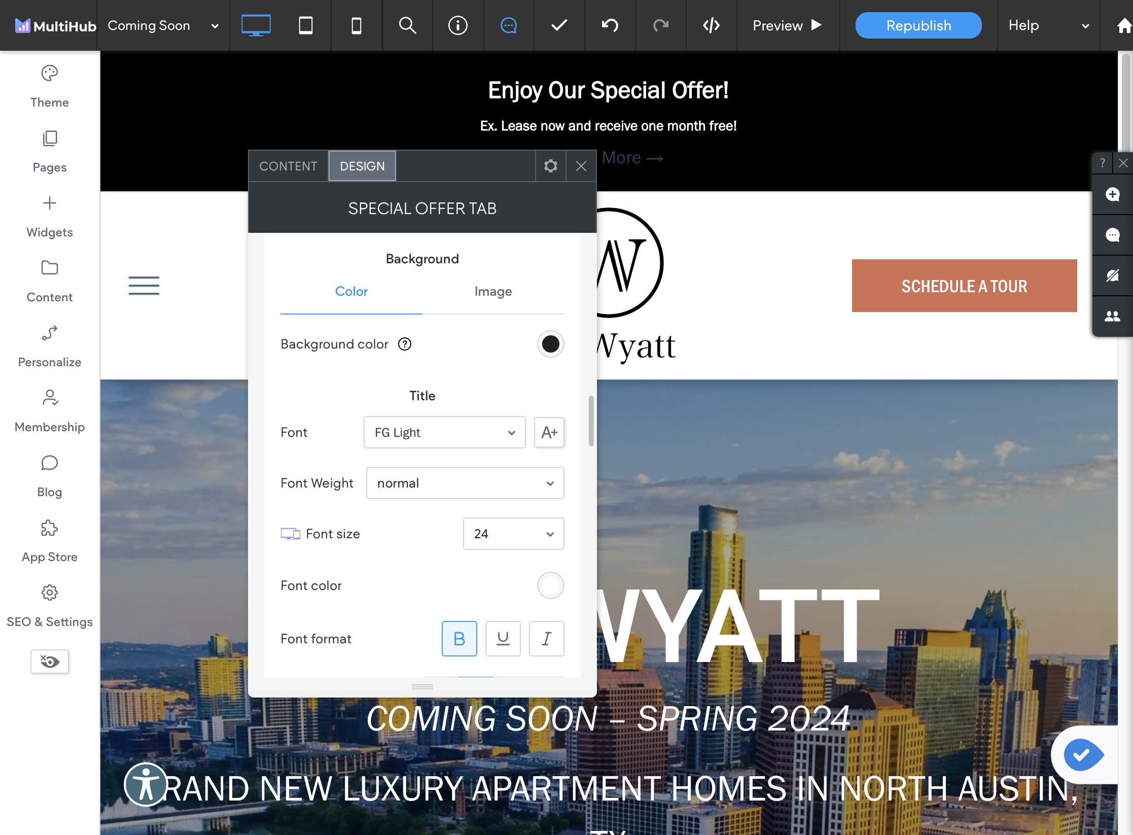 Under "Theme 2 Style," you can customize elements such as the widget background color and font.
