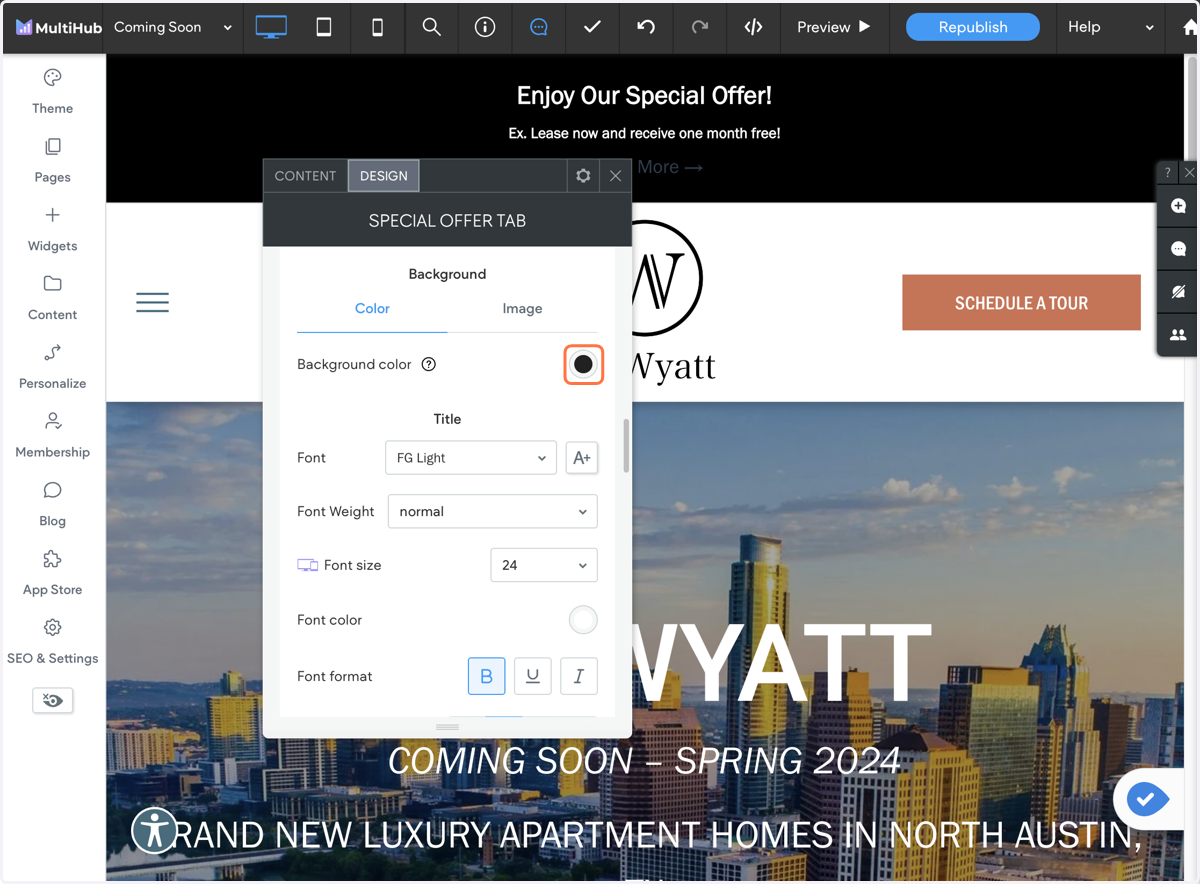 Under "Theme 2 Style," you can customize elements such as the widget background color and font.