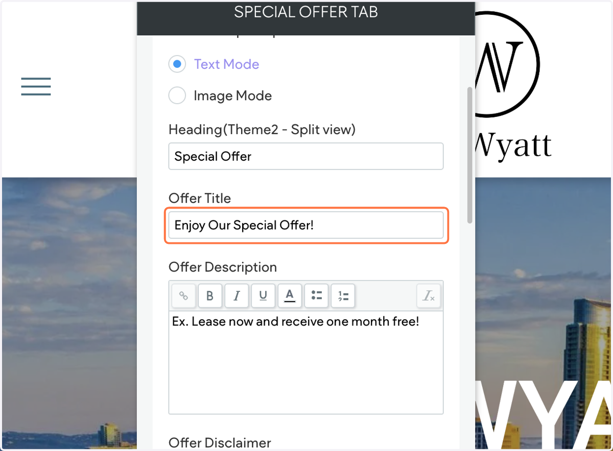 Scrolling down, you'll find the section where you can update the Offer Title.