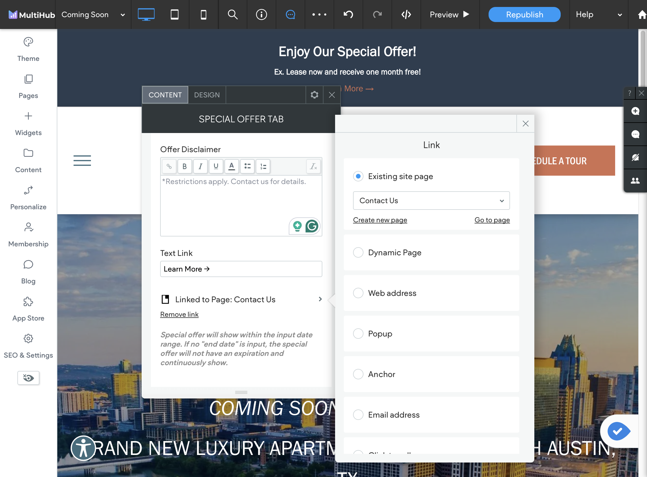 By clicking on "Link," you can choose the destination where the CTA will direct the user.