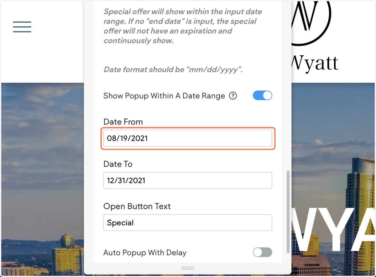 Enter the date you would like the special offer to start appearing.