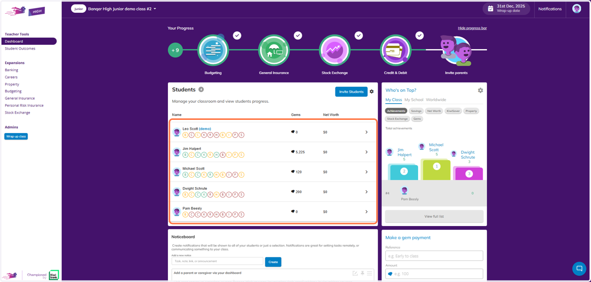 You will see your students in the Class Overview section