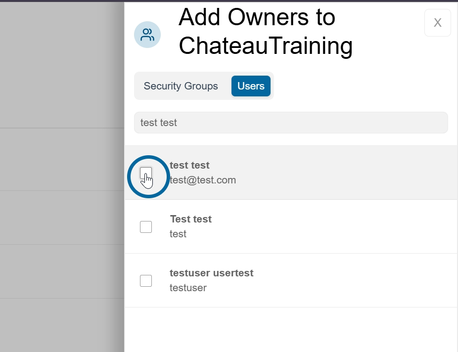 Check the box next to the users name. Repeat for any other users you want to add as an owner