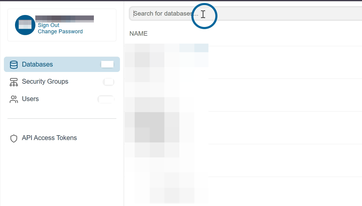 Search for the desired database