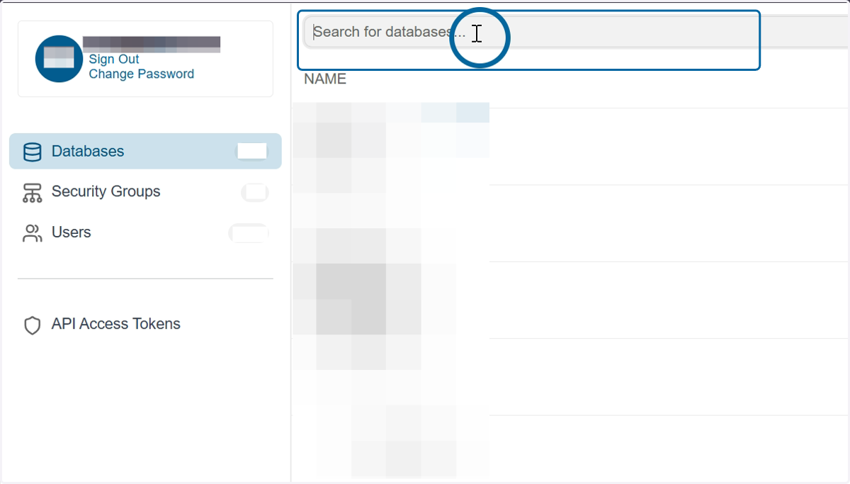 Search for the desired database