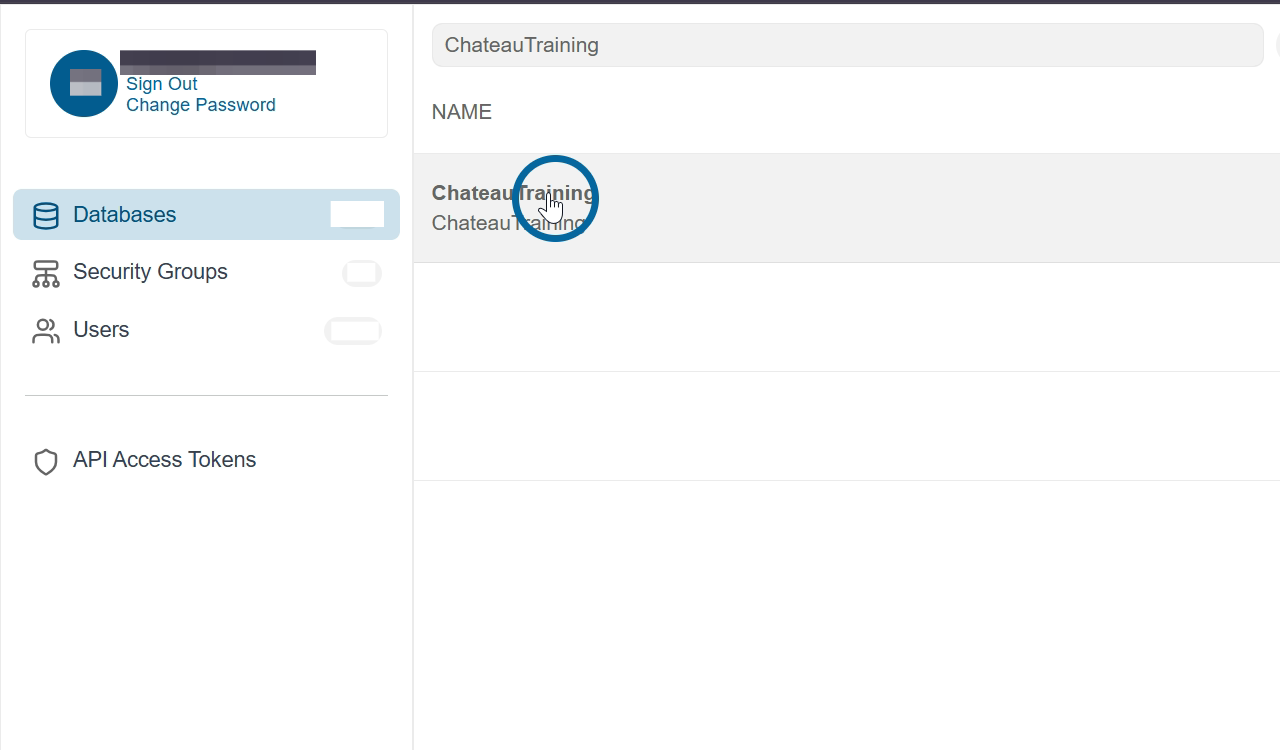 Click on the database name in the grid to open the details