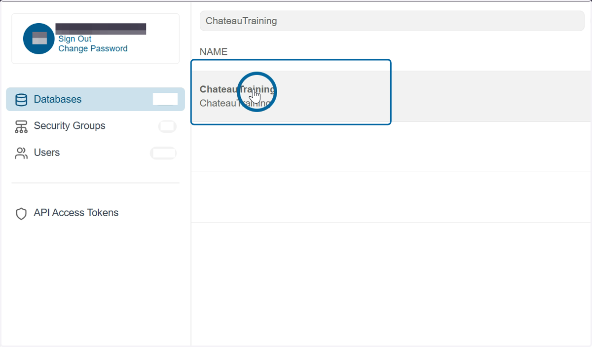 Click on the database name in the grid to open the details