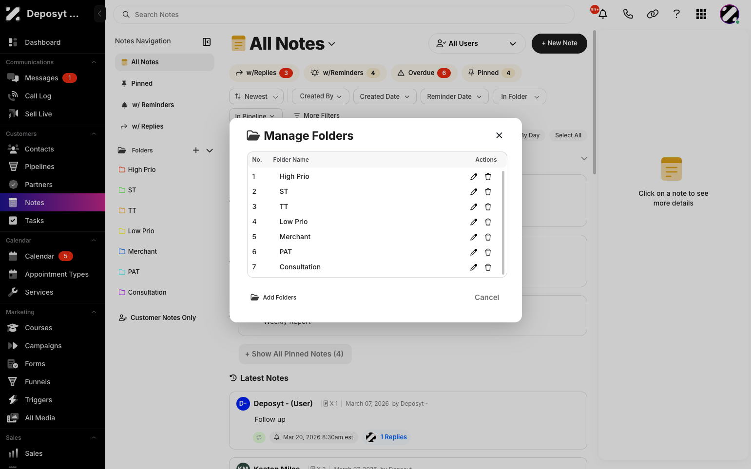 Step 7: From this window, you can edit or delete your folders by clicking the corresponding icons. To return to creating a new folder, click the ‘Add Folders’ button.