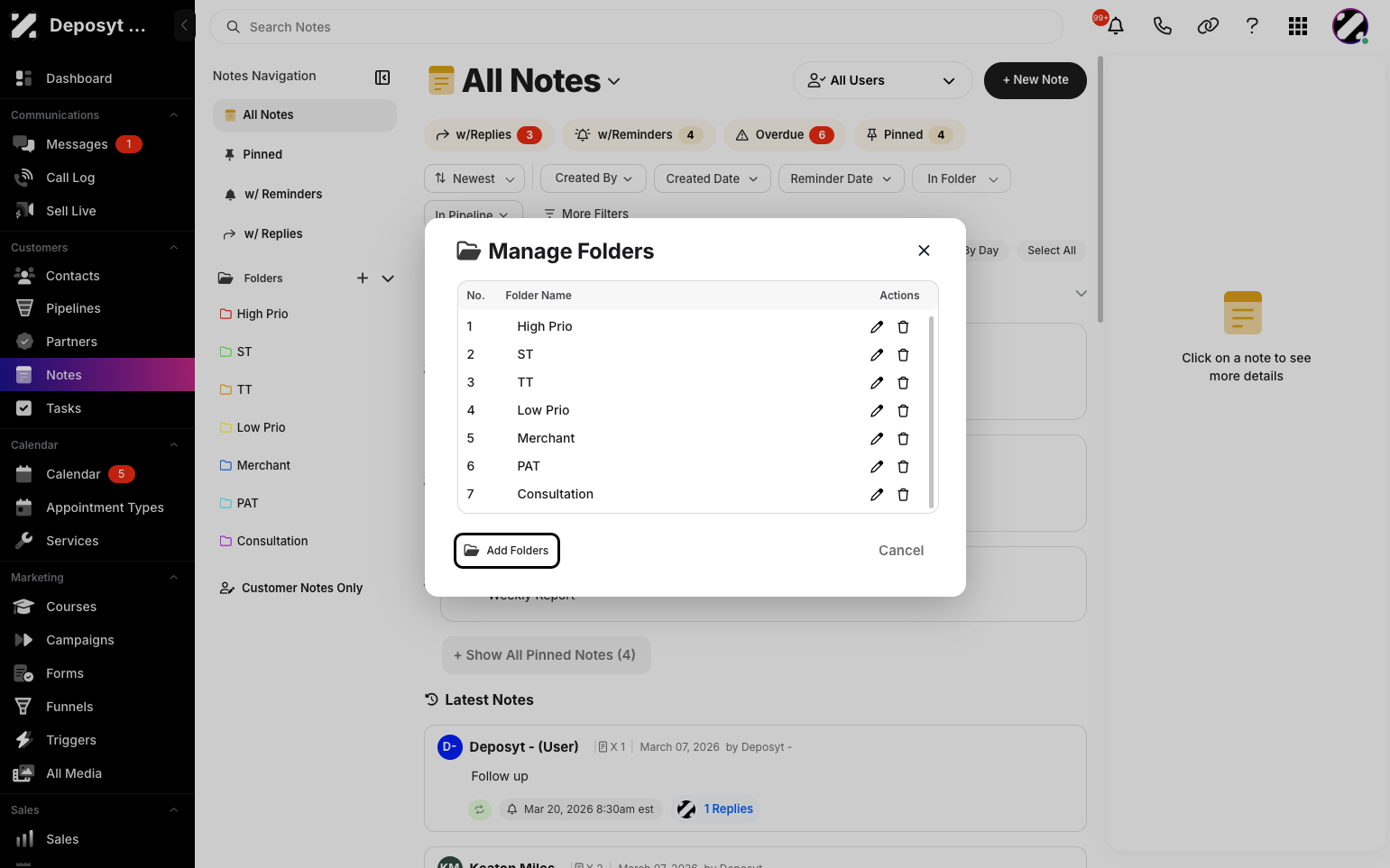 Step 7: From this window, you can edit or delete your folders by clicking the corresponding icons. To return to creating a new folder, click the ‘Add Folders’ button.