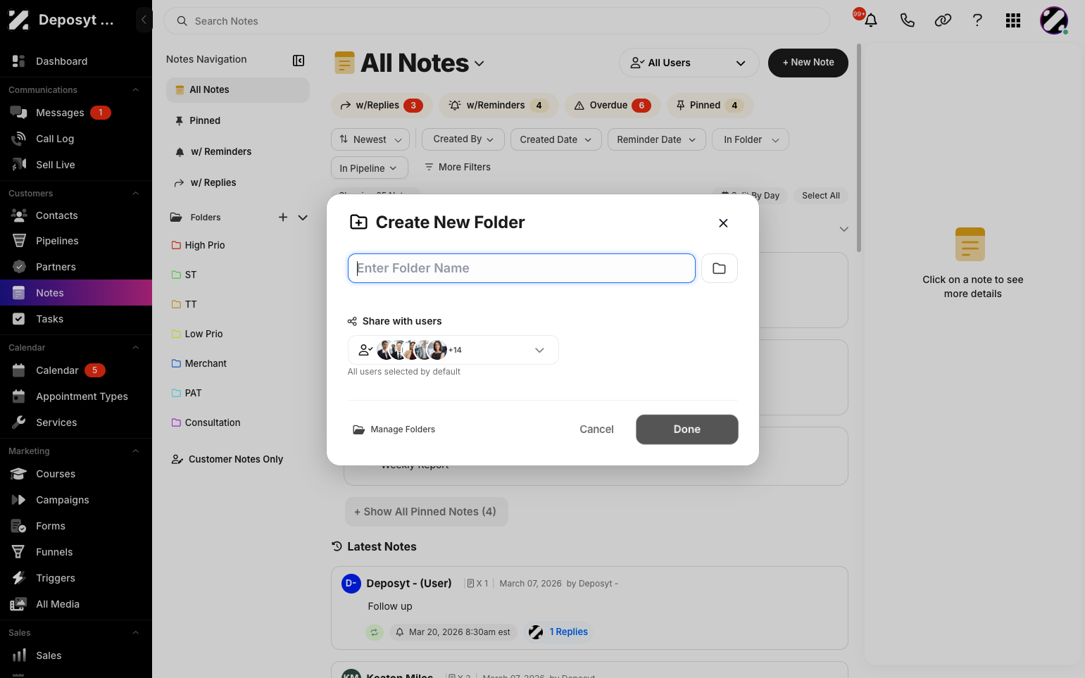 Step 5: You can also select the users the folder will be shared with, then click Done to create the new folder.