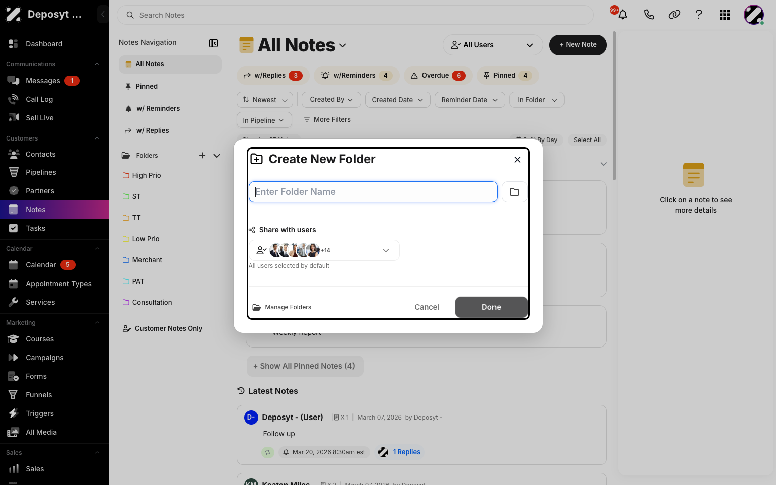 Step 5: You can also select the users the folder will be shared with, then click Done to create the new folder.