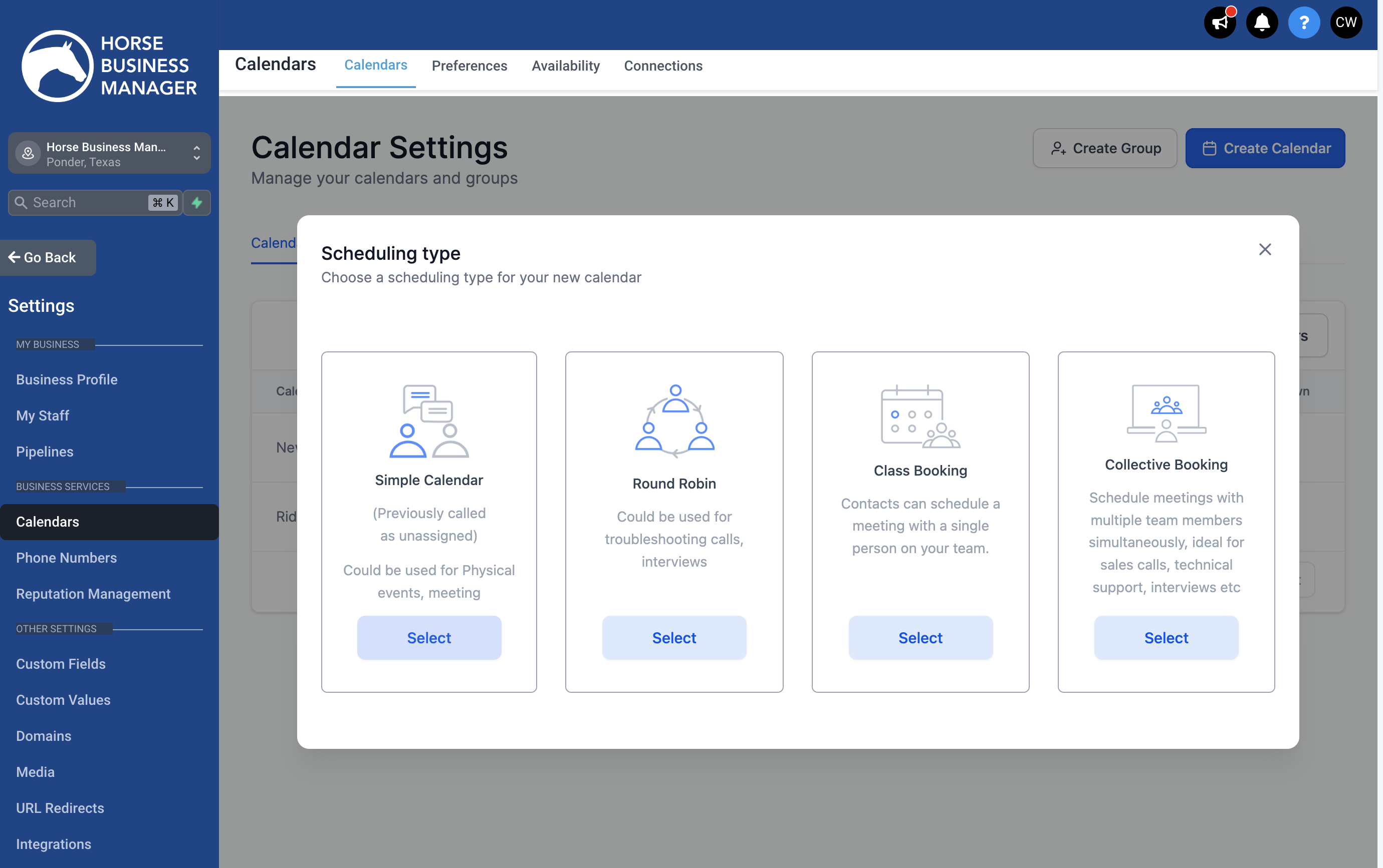Locate the Simple Calendar option and click on Select