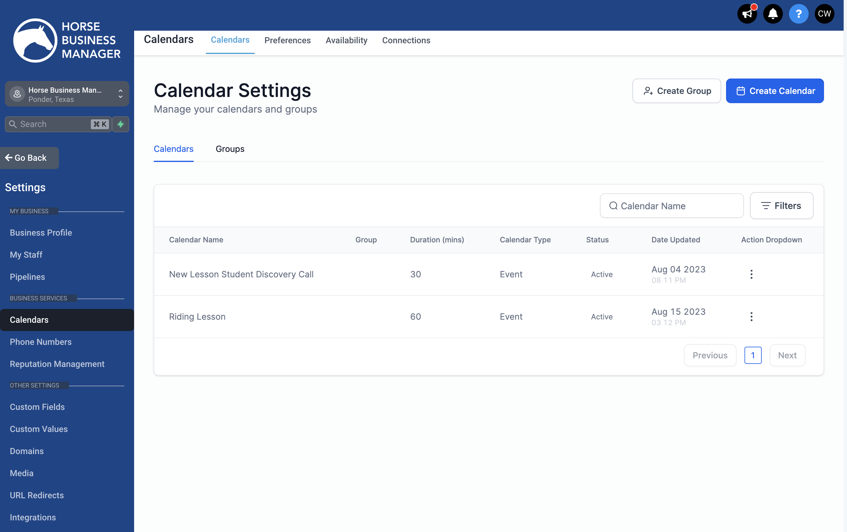 Click on Create Calendar