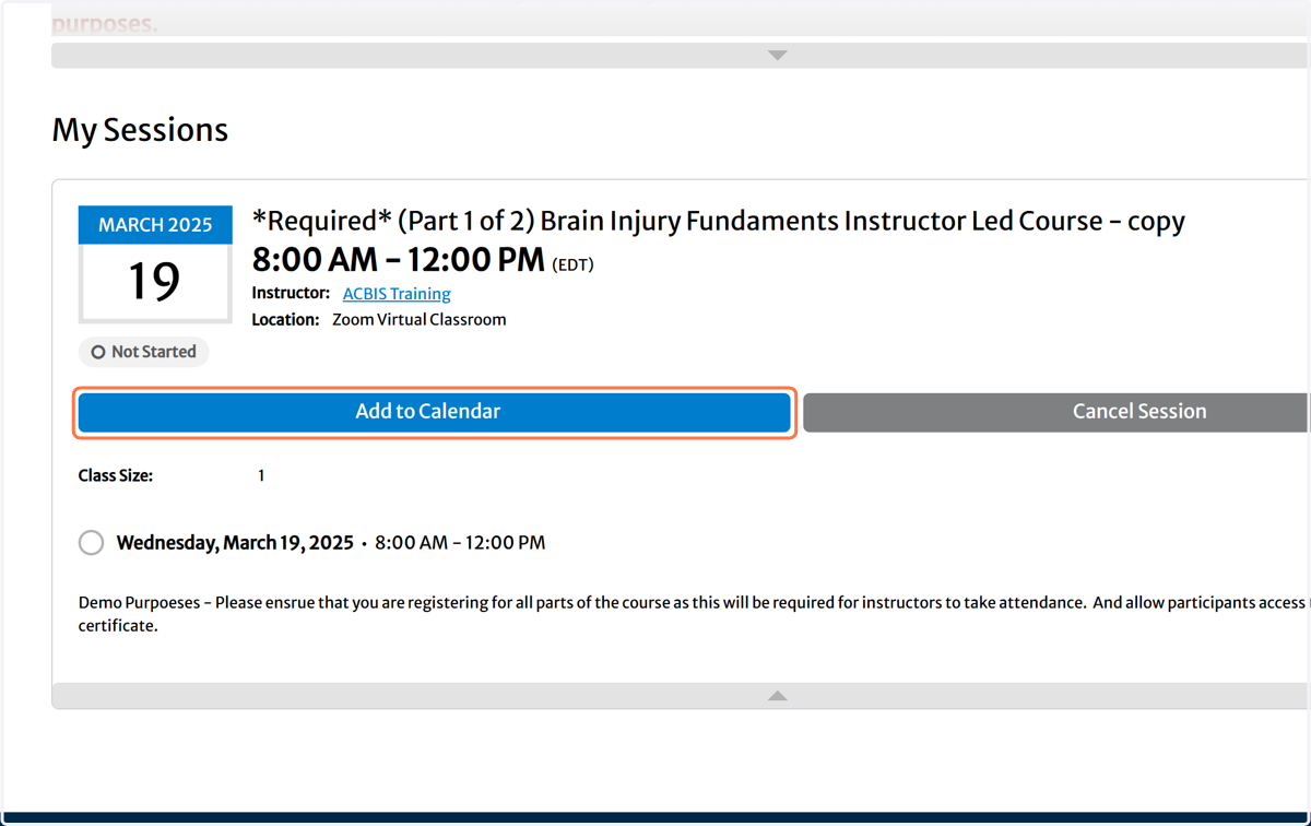 Click on Add to Calendar