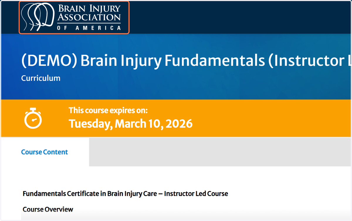 Click on BIAA: Brain Injury Association of America Dashboard - To return to the user dashboard homepage.