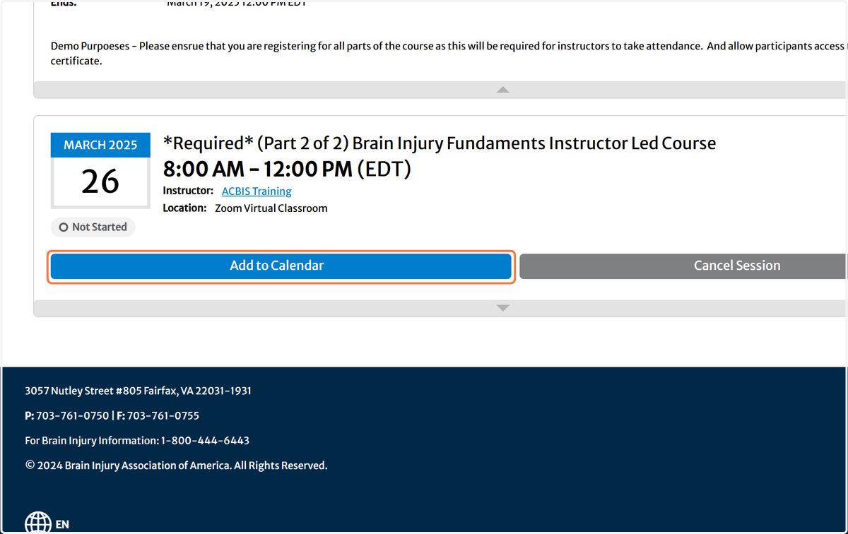 Click on Add to Calendar