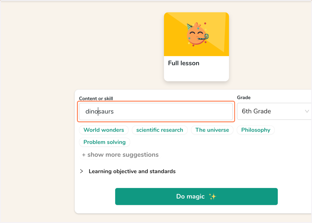 Type in the content/skill you are teaching
