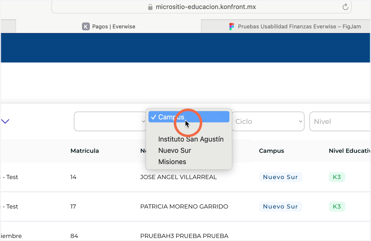Filtro por "Campus"