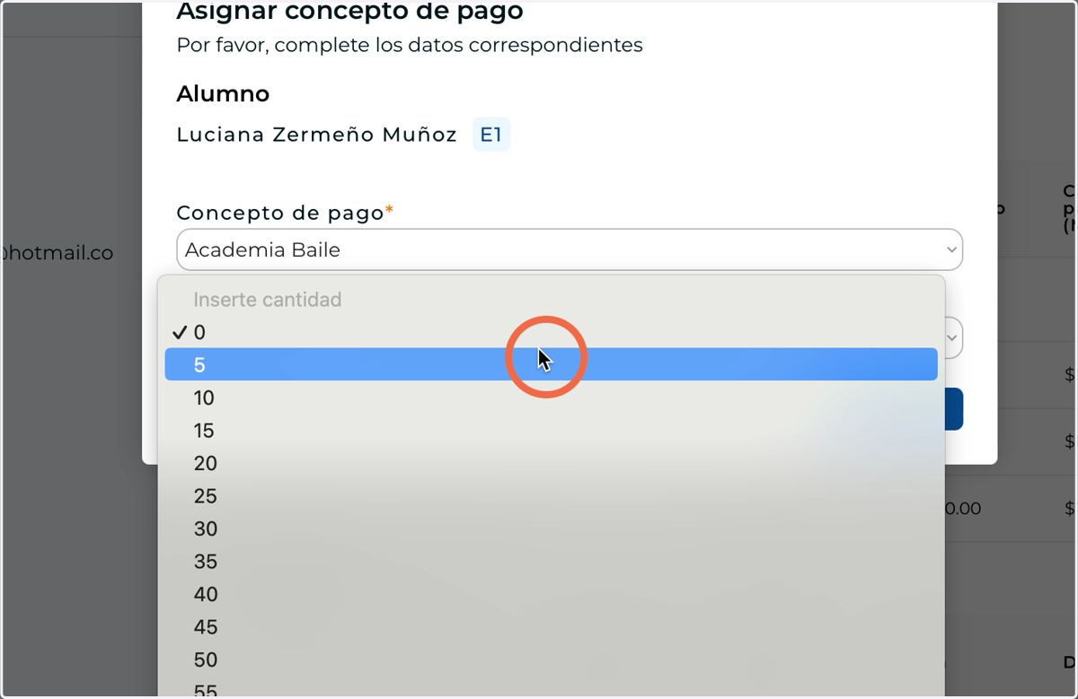 Selecciona el "Descuento" del concepto de pago