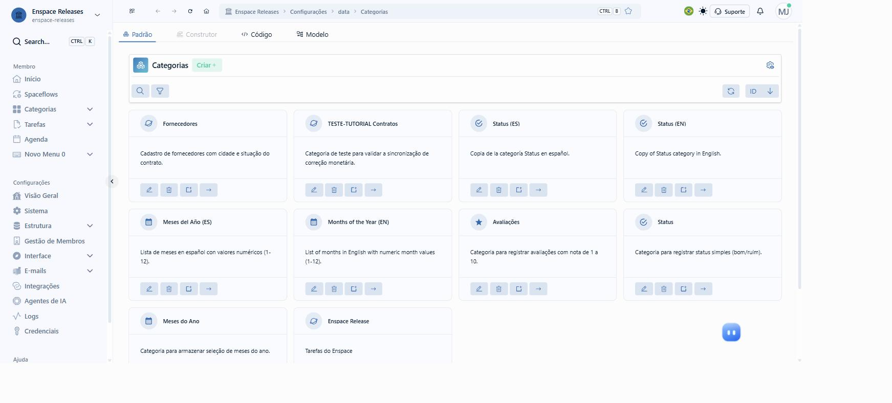 Na lista de categorias, abra a categoria que você quer configurar