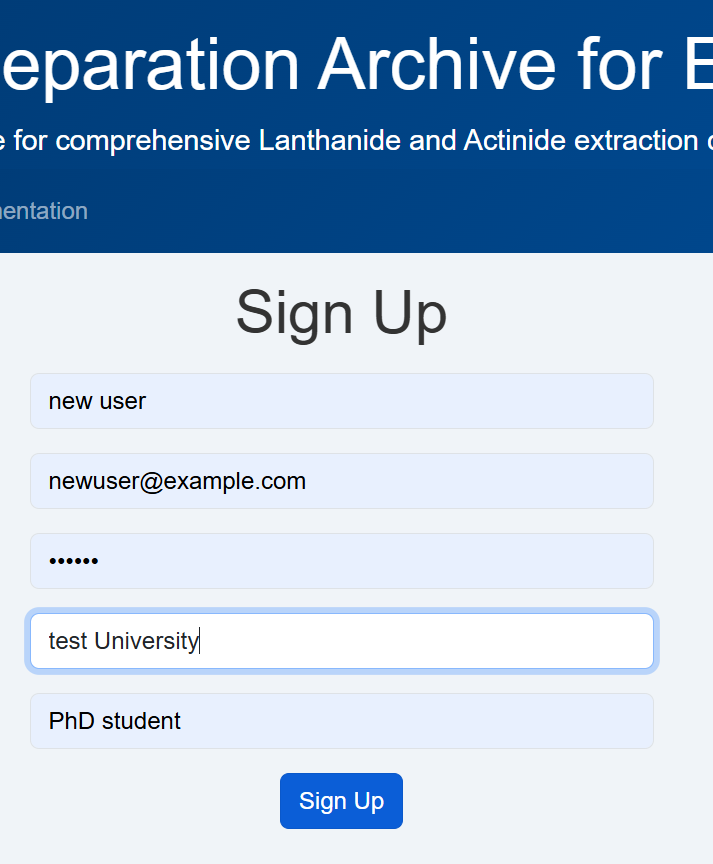 Type your information and click on the "Sign Up" button